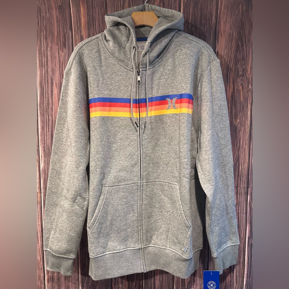 Hurley Gray Horizon Cotton Fleece Zip Up Hoodie - Size Large